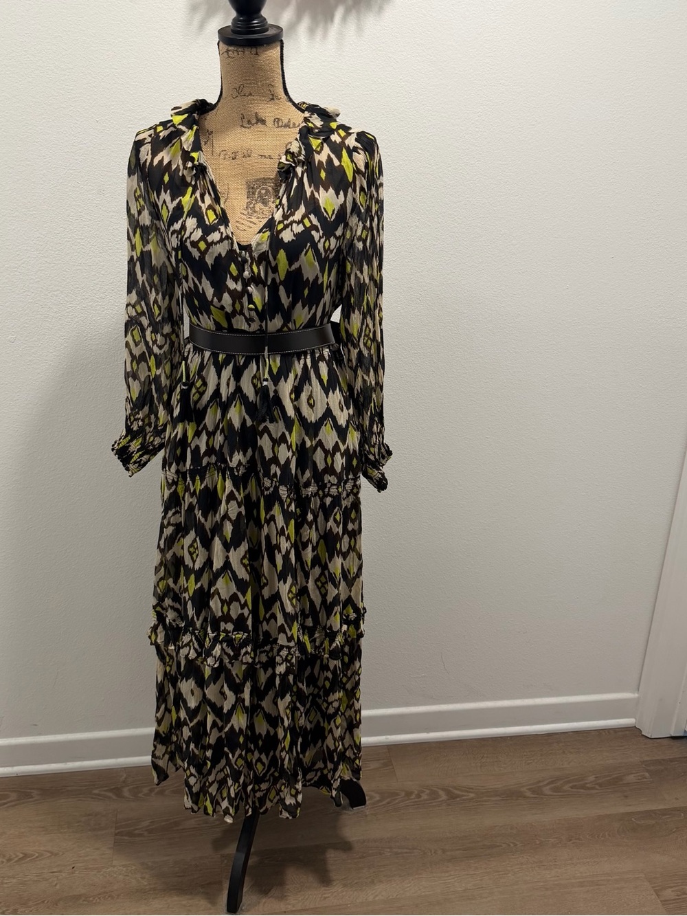 Anthropologie Black Neon Olive Maxi Dress - MP